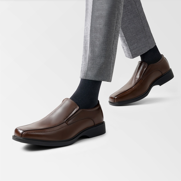 Men's Classic Square Toe PU Leather Loafers - DARK BROWN - 6
